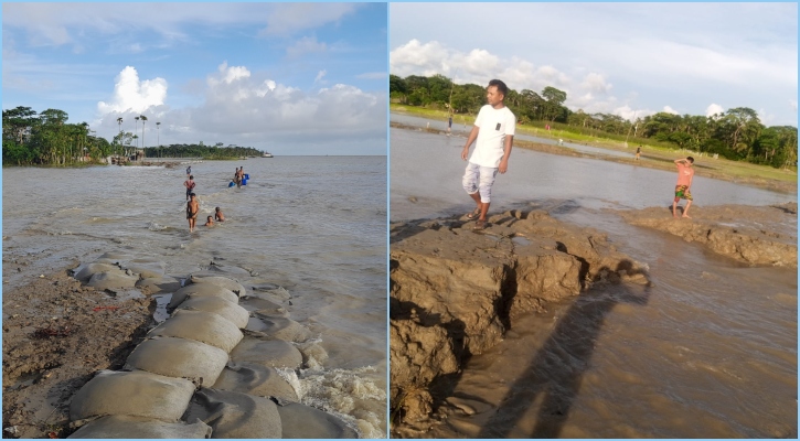 মেঘনায় নির্মাণাধীন বাঁধের ওপর দিয়ে গড়াচ্ছে জোয়ারের পানি, মান নিয়ে প্রশ্ন